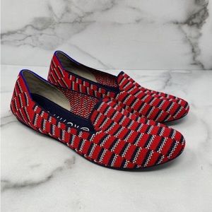 Red blue and white Rothy flats